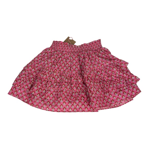 Mini Boden Sz 8-9 Y Tiered Print Skirt Elastic Waist Pink w/Silver Shimmer NWT - Picture 2 of 10